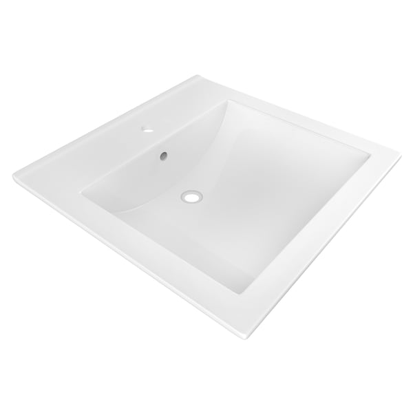 21.5 W 1 Hole Ceramic Top Set In White Color, Overflow Drain Incl.